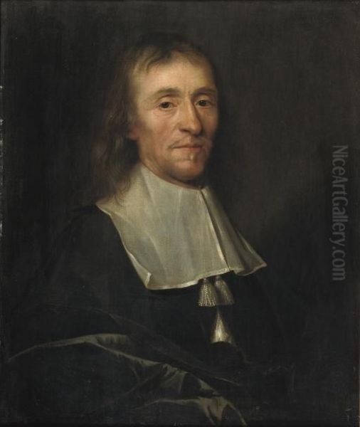 Portrait Of A Gentleman, 
Half-length, In A Black Costume With A White Collar And Green Velvet 
Wrap Oil Painting by Philippe de Champaigne