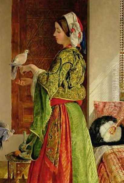 Caged Doves Oil Painting by John Frederick Lewis