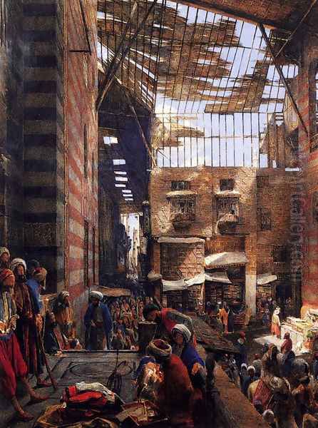 A View Of The Street And Morque Of Ghorreyah, Cairo Oil Painting by John Frederick Lewis