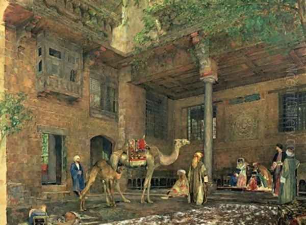 Courtyard of the Painters House Cairo Oil Painting by John Frederick Lewis