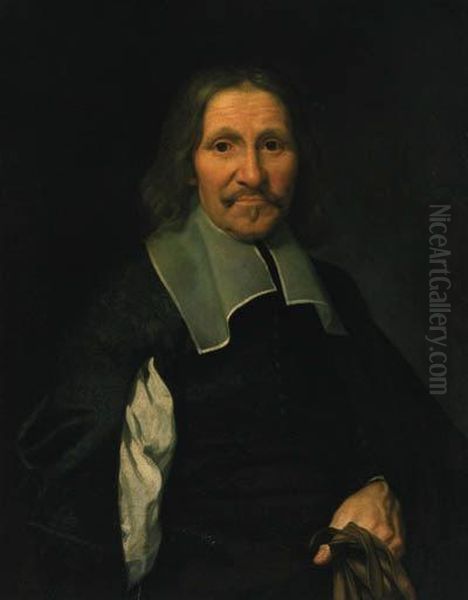 Portrait Of A Gentleman, 
Half-length, In Black Costume With A Lawncollar, Holding A Pair Of 
Gloves Oil Painting by Philippe de Champaigne