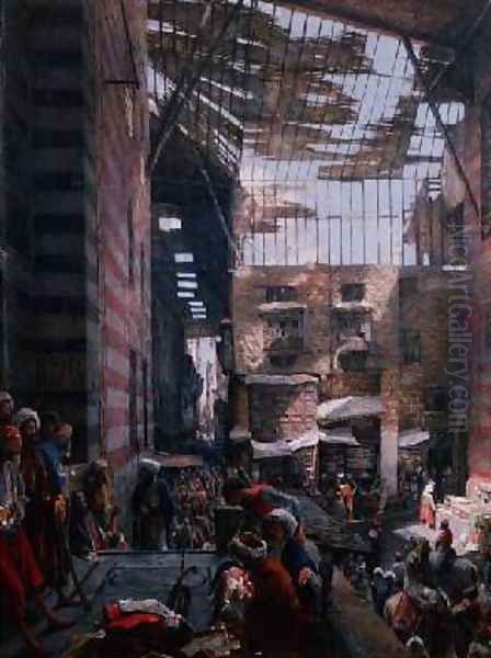 A View of the Street and Mosque of Ghooreyah Cairo Oil Painting by John Frederick Lewis