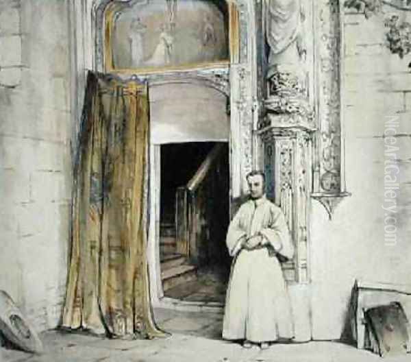 A Monastery Door Oil Painting by John Frederick Lewis