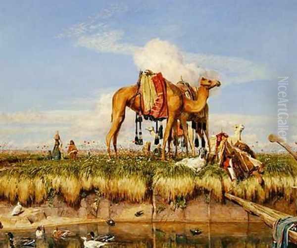 On the Banks of the Nile Upper Egypt Oil Painting by John Frederick Lewis