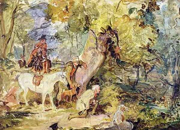 A Sketch for Foresters Stalking Deer Oil Painting by John Frederick Lewis