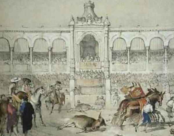 Seville Bullfight Removing the dead bull from the ring Oil Painting by John Frederick Lewis