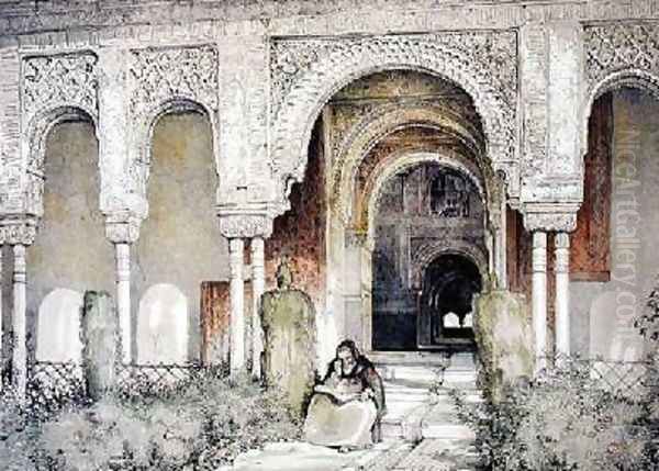 Entrance to the Hall of the Two Sisters Oil Painting by John Frederick Lewis