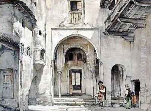 The Entrance to the Mosque Oil Painting by John Frederick Lewis