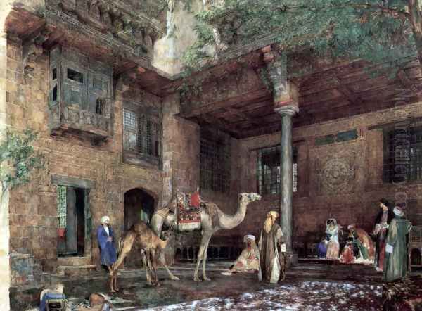 Yard at the home of the painter in Cairo Oil Painting by John Frederick Lewis