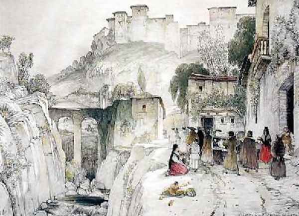 Part of the Alhambra from the Alameda del Darro Oil Painting by John Frederick Lewis