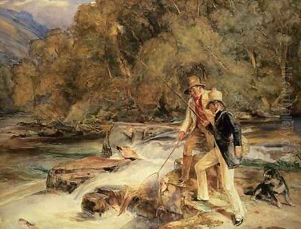 Landseer and Lewis Fishing Oil Painting by John Frederick Lewis