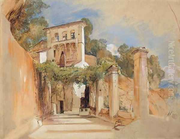 A villa in Amalfi, Italy Oil Painting by John Frederick Lewis