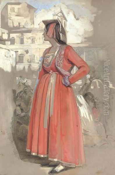 Study of a young Neapolitan woman, in Rome Oil Painting by John Frederick Lewis