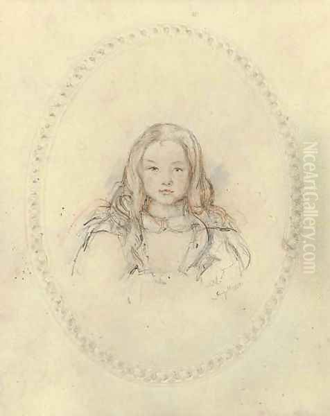 Sketch of a young girl Oil Painting by John Frederick Lewis