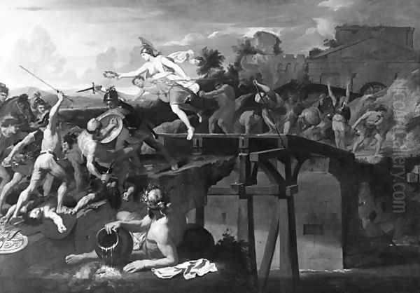 Horatius Cocles defending the Bridge Oil Painting by Charles Le Brun