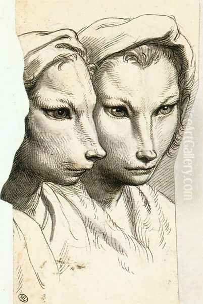 Physiognomic Heads Inspired by a Weasel c. 1670 Oil Painting by Charles Le Brun