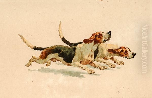 Chiens Courants Oil Painting by Charles Fernand de Condamy