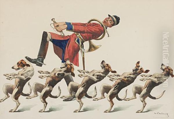 Dancing Huntsman And Hounds Oil Painting by Charles Fernand de Condamy