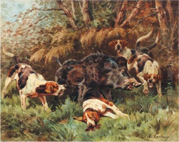 Les Chiens Et Le Sanglier Oil Painting by Charles Fernand de Condamy