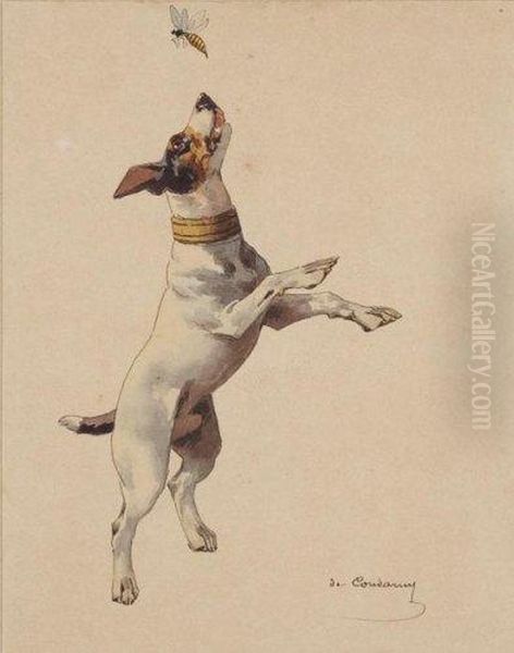 Jack Russel Attrapant Une Abeille Oil Painting by Charles Fernand de Condamy