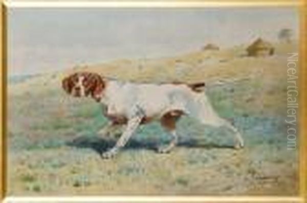 Pointer A L'arret Oil Painting by Charles Fernand de Condamy