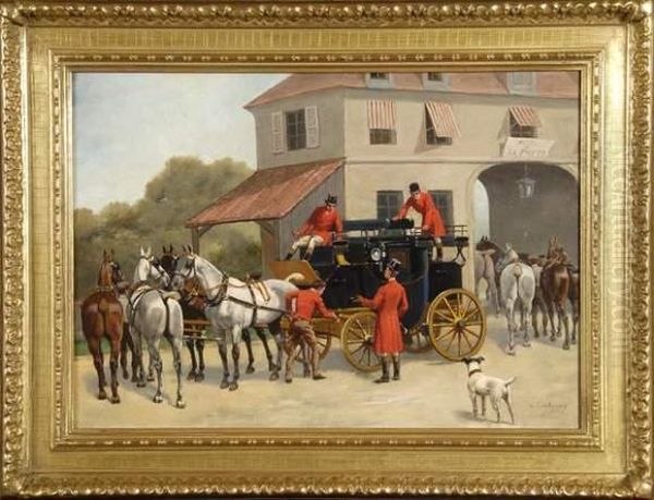 Le Mail Coach Et Son Relais Oil Painting by Charles Fernand de Condamy