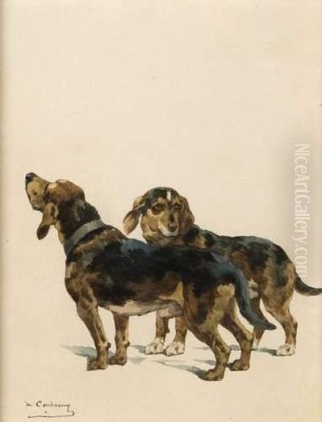 Les Deux Bassets Oil Painting by Charles Fernand de Condamy