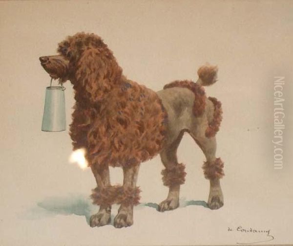 Caniche Oil Painting by Charles Fernand de Condamy