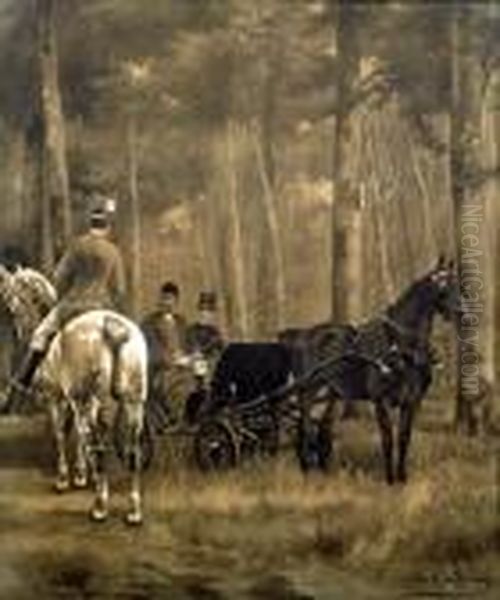 Scene D'attelage En Sous Bois Oil Painting by Charles Fernand de Condamy