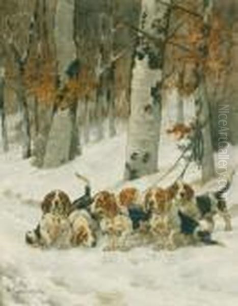 Bassets Artesiens Dans La Neige Oil Painting by Charles Fernand de Condamy