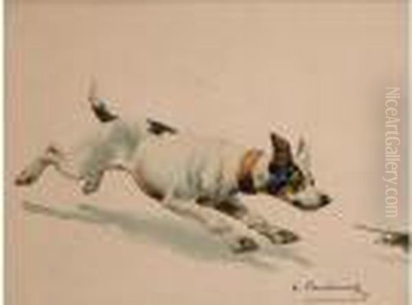 Chien Poursuivant Un Rat Oil Painting by Charles Fernand de Condamy