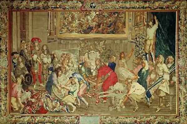 Louis XIV 1638-1715 visiting the Gobelins factory Oil Painting by Charles Le Brun