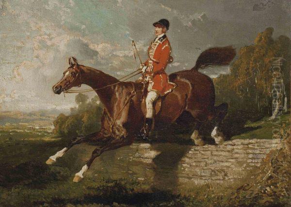 Cavalier Sautant Une Haie Oil Painting by Alfred De Dreux