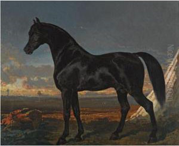 Cheval Noir Au Palmier Oil Painting by Alfred De Dreux