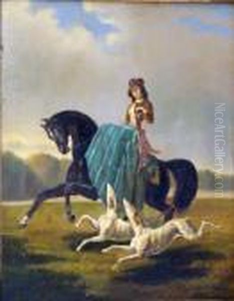 Cavaliere Avec Levriers Oil Painting by Alfred De Dreux