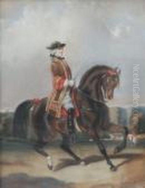 Cavalier Et Cheval Piaffant. Oil Painting by Alfred De Dreux