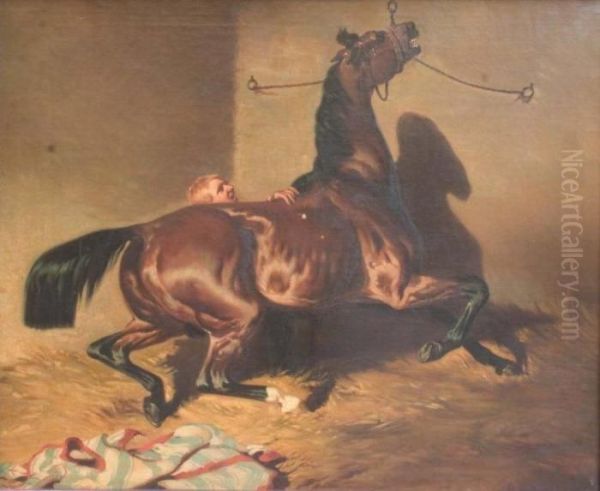 Pur Sang Arabe A L'ecurie Oil Painting by Alfred De Dreux