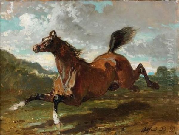 Alezan Au Galop Oil Painting by Alfred De Dreux