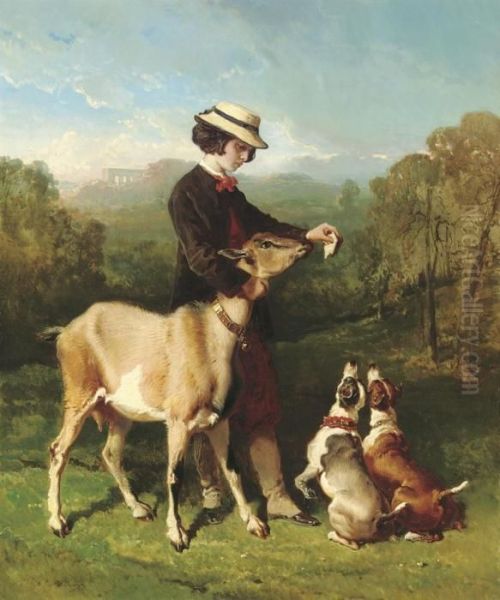 Feeding The Goat Oil Painting by Alfred De Dreux