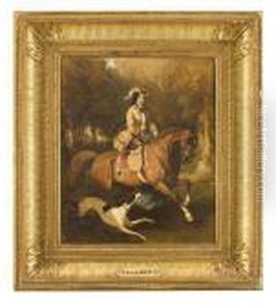 Amazzone A Cavallo Con Levriero Oil Painting by Alfred De Dreux