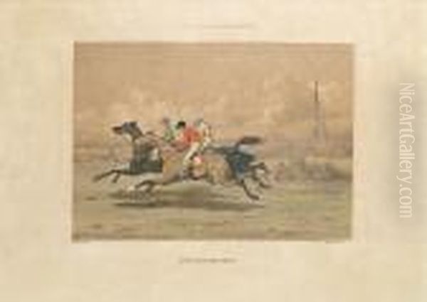 Jockeys A L'entrainement Oil Painting by Alfred De Dreux