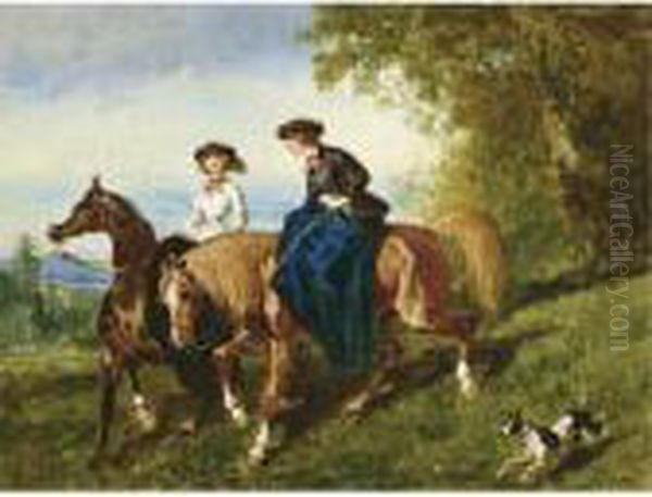 Amazone En Noir Et Jeune Amazone En Blanc Oil Painting by Alfred De Dreux