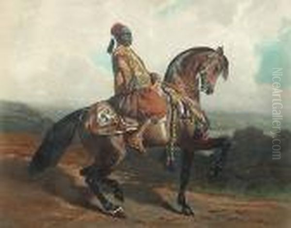 Chevaux De Selle Et D'attelage 'omar' Et 'abou-bekr' Oil Painting by Alfred De Dreux