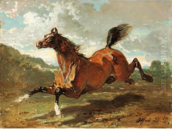 Cheval Au Galop Oil Painting by Alfred De Dreux