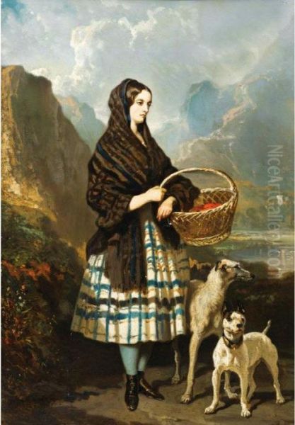 Jeune Femme Aux Chiens Oil Painting by Alfred De Dreux