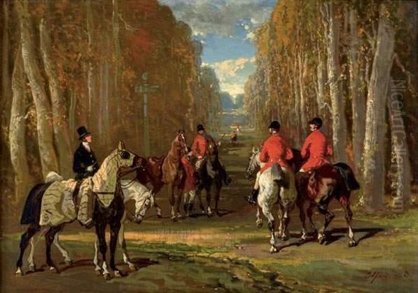 Rendez-vous De Chasse A Chantilly Oil Painting by Alfred De Dreux