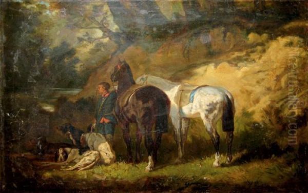 Chevaux Et Equipage Oil Painting by Alfred De Dreux