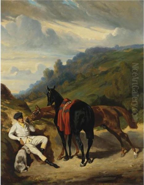 Le Lad Blanc (a Rest In The Mountains) Oil Painting by Alfred De Dreux