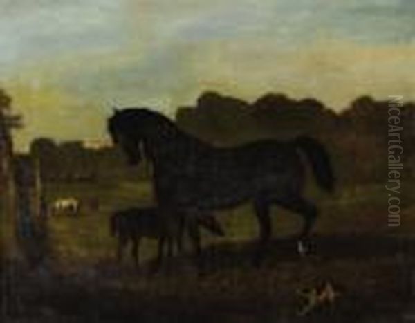 Mare And Colt Oil Painting by Alfred De Dreux