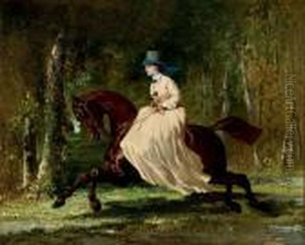 Une Amazone En Foret Oil Painting by Alfred De Dreux